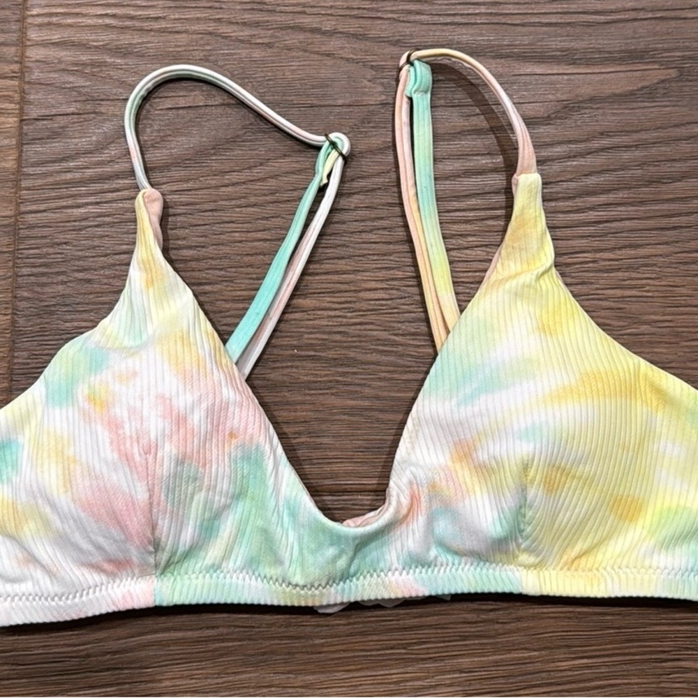 Rip Curl tie dye ribbed bikini top with tie closure
